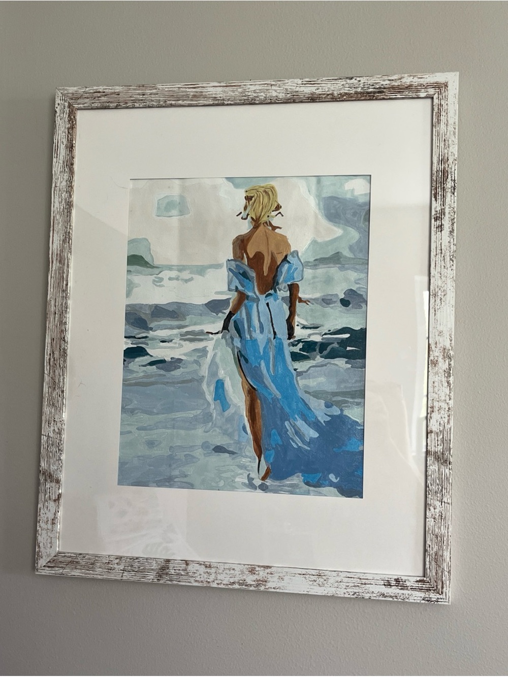 Blue Coastal Woman Art Print - Unbranded Framed Painting
